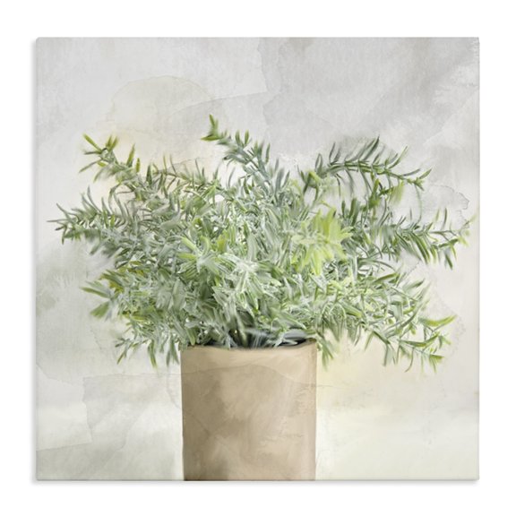 Stupell Industries Farmhouse Rustic Potted Herb Plant Overflowing Leaves Design Canvas Art, 17 x 17, by Kim Allen