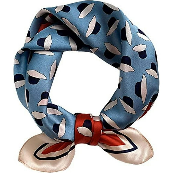 Nvzi -b 100% Pure Mulberry Silk Small Square Scarf - Neckerchief Women - Silk Headscarf - 21" x 21" (red-blue III)