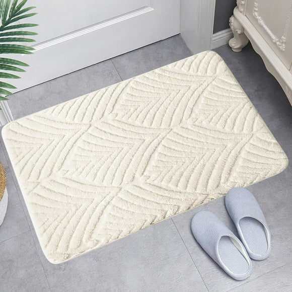 Dvkptbk White Bath Mat, Super Absorbent Bathroom Rugs Non Slip, Machine Washable Bath Rugs, Quick Dry Shower Mat, Velvet Carpet Bathmat for Bathroom Floor, Tub and Shower