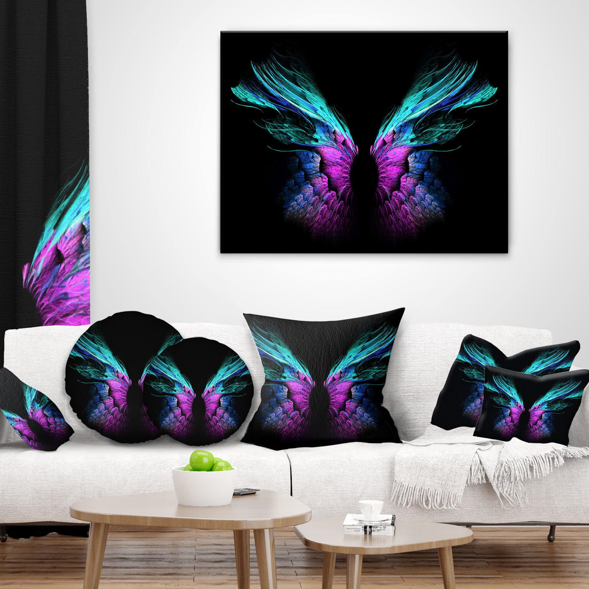 Designart Blue Butterfly Wings - Floral Throw Pillow - 18x18