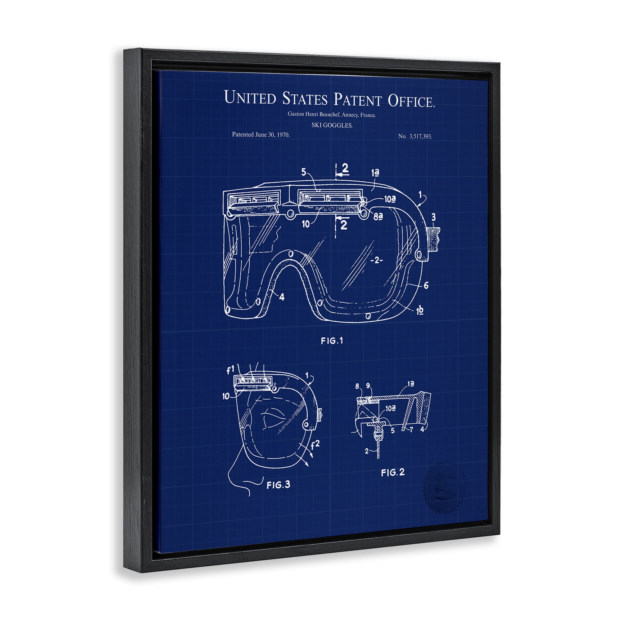Stupell Industries Ski Goggles Blueprint Sports Painting Black Floater Framed Art Print Wall Art, 25 x 31