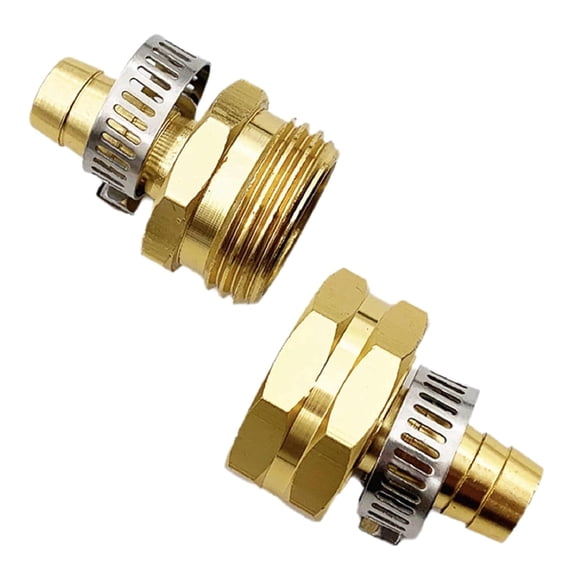 Garden Hose Adapter Swivel Fitting, 3/4" GHT Connector,Heavy Duty Brass Hose Connectors with Stainless Clamps for Watering System Outdoor Faucet (Male Female)
