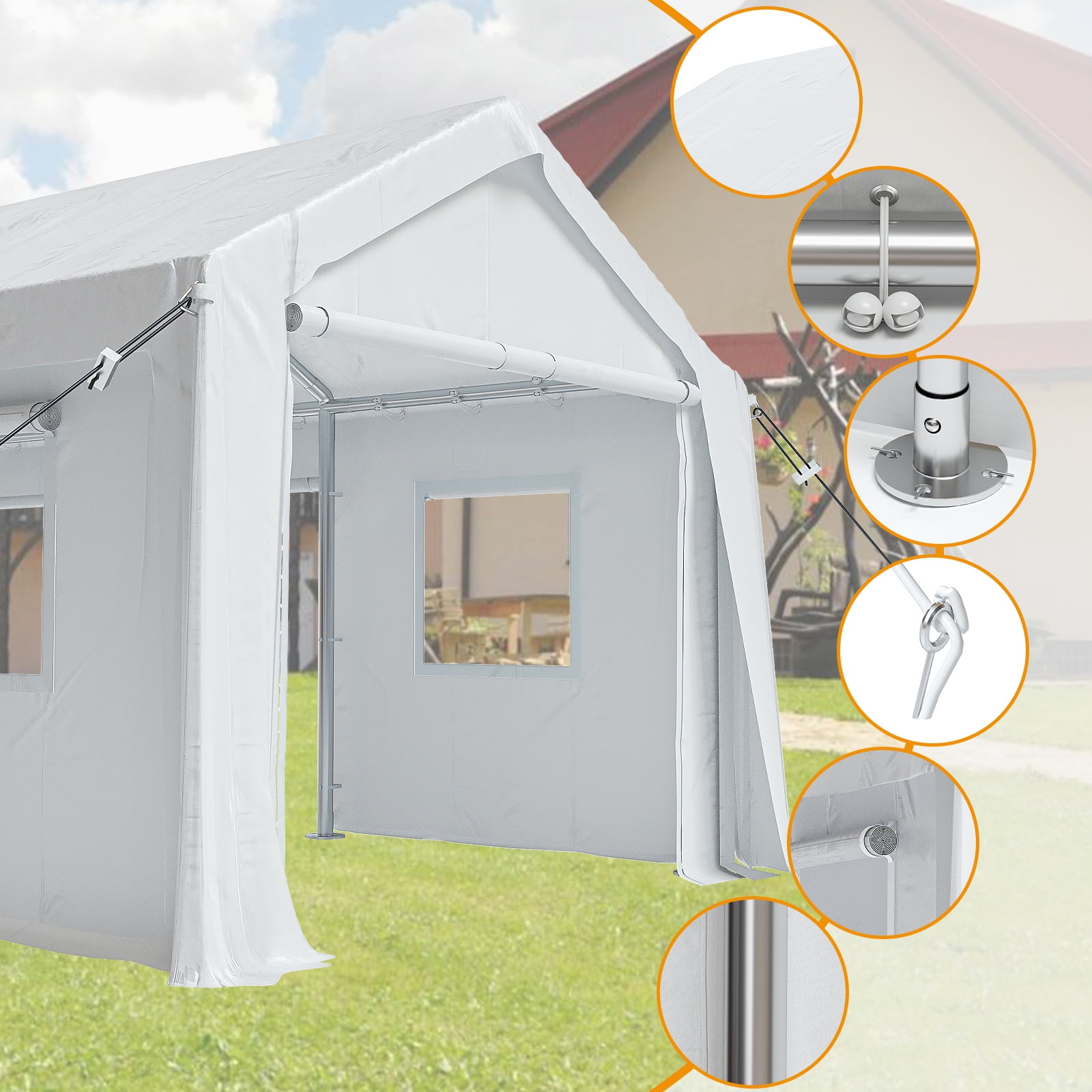 Danolapsi Carport 10'x20' Portable Garage,Reinforced Steel Poles, Heavy Duty Carport Canopy,4 Roll-up Doors & 4 Mesh Windows,for Pickup,Boat,and Equipment(ship in 2 boxes)