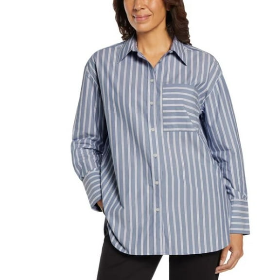 Banana Republic Ladies' Size XS (0) Button Down Long Sleeve Shirt, Blue Stripe