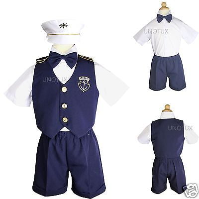 Infant Boy & Toddler Nautical  Sailor Formal Vest suit outfits sz: 0M-3T  Navy