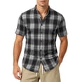 thumbnail image 5 of Busydd Plaid Shirts for Men Casual Stand Collar Button Down Shirt Men Fashion Short Sleeve Summer Shirts 2XL, 5 of 10