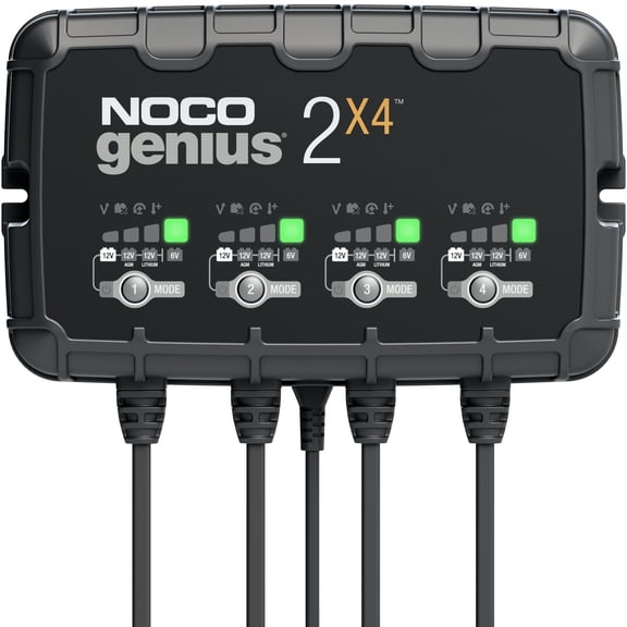 NOCO GENIUS2X4: 4-Bank 8A (2A/Bank) 6V/12V Smart Battery Charger, Maintainer and Desulfator