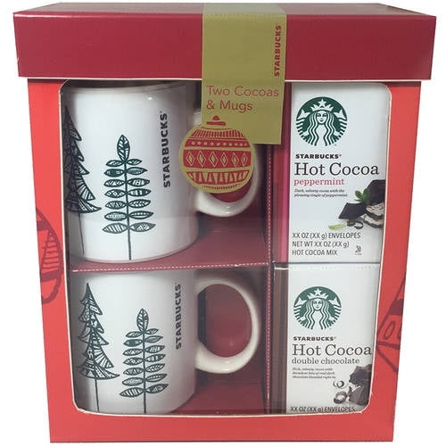Starbucks Holiday Mug for Two with Peppermint Hot Cocoa Mix and Double Chocolate Gift Set, 3
