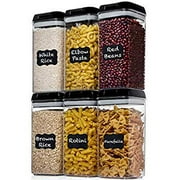 Airtight Food Storage Container (Set of 6) - BONUS Measuring Cups & Spoons Set - Labels & Marker - Durable Plastic - BPA Free - Clear Plastic w/Lids - Air Tight Snacks Pantry & Kitchen Container