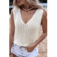 thumbnail image 1 of Women's White Hollowed Knit V Neck Tank Top, 1 of 4