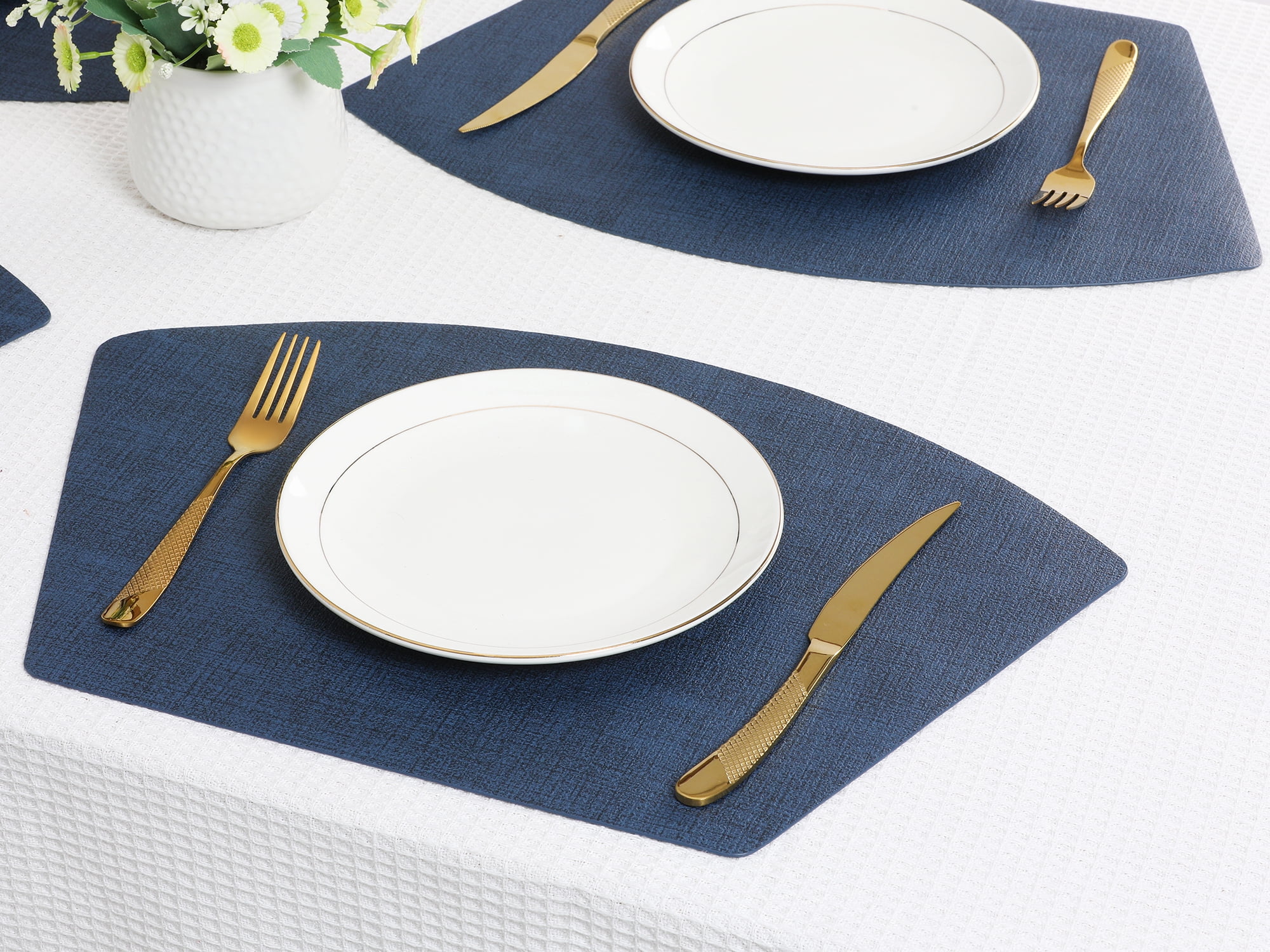Unique Bargains Set of 6 Faux Leather Placemats Dark Blue