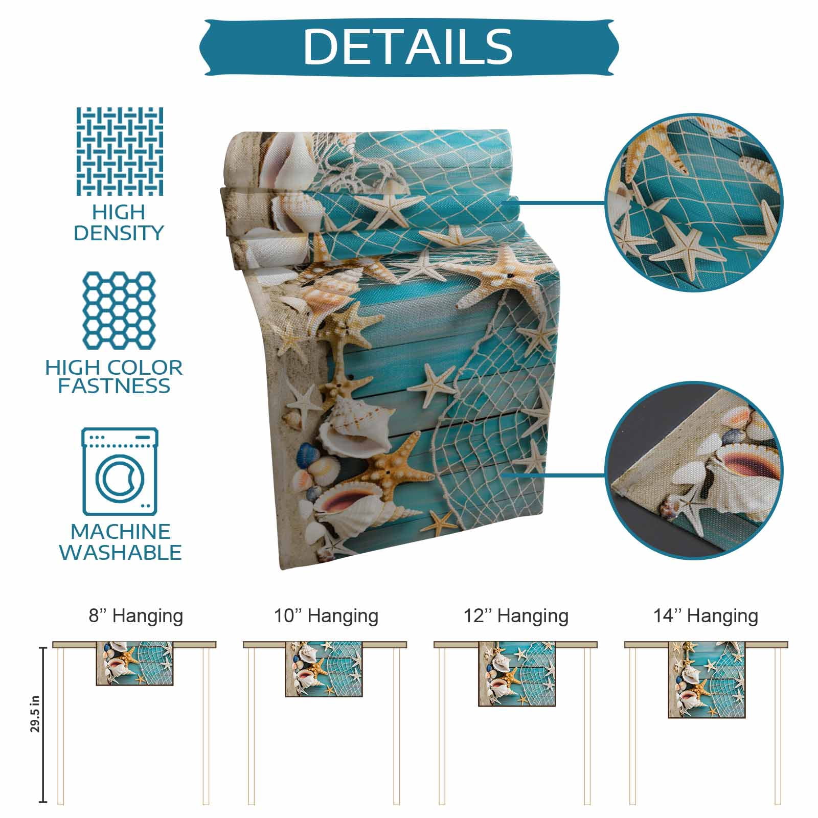 Table Runner Beach SeaTheme Table Decoration for Kitchen Dinning Starfish Seashell Nautical Table Decoration for Indoor Outdoor Party Wedding Decor 13x90inch