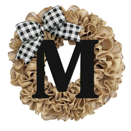 PLJFXXM Last Name Round Front Door Wreath Decor for All Seasons 26 Initial Letter Wreaths for Front Door Porch Welcome Garland and Eucalyptus Hanging Gift for Farmhouse Welcome Sign (M)