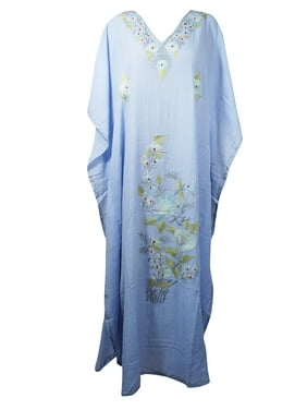 Mogul Women Blue Embellished Maxi Dress, Kimono Caftan, Housedress Cotton Cover up, Kaftan, Lounger, Resort Wear Plus Size
