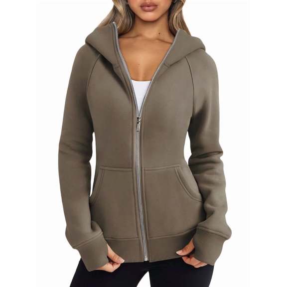 Womens Zip Up Hoodies Fleece Jackets Oversized Sweatshirts Fall Fashion Outfits Sweaters Winter Clothes Coffee Color S