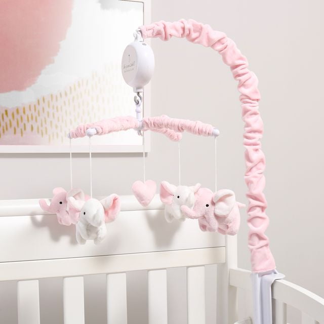The Peanutshell Baby Crib Mobile for Girls, Pink Elephant, Musical