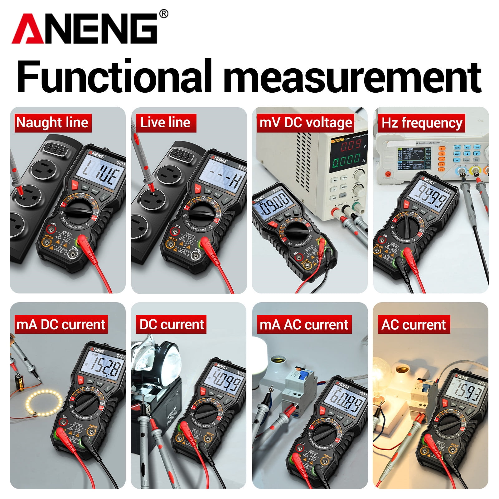 ANENG Digital Multimeter SZ11 True RMS 6000 Counts Multi-Range NCV Magnetic 1-Pack