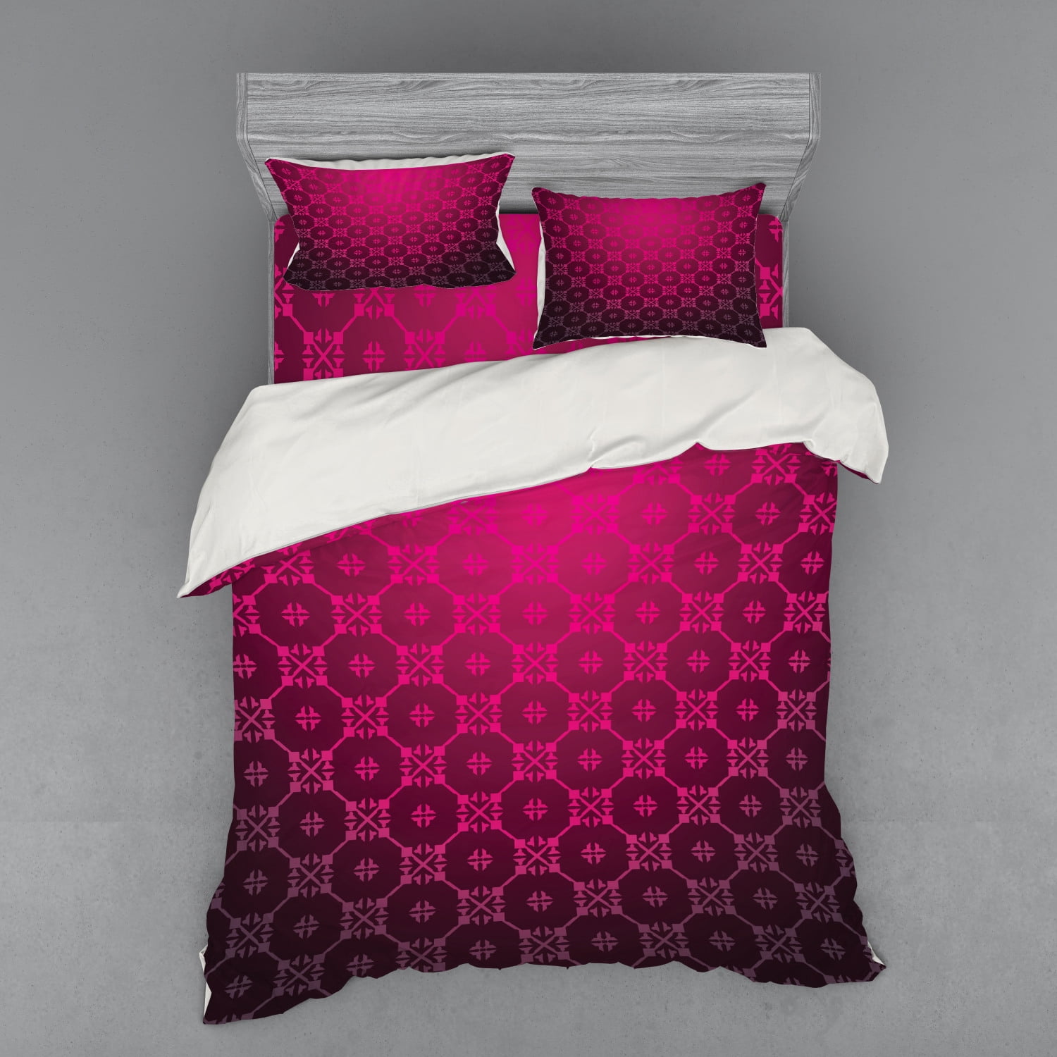 Magenta Duvet Cover Set, Medieval Style Endless Bound Square Shaped