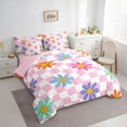 thumbnail image 4 of Manfei Cartoon Flower Floral Twin Bedding Sets 7-Piece for Kids, Swirl Checkered Square Bedding Comforter Set, Pink Buffalo Reversible Sheet Sets, Lightweight Room Decor, 4 of 8