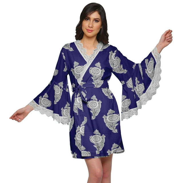 Moomaya Robe Imprimée pour Femmes Robe Peigne Peignoir d'Été en Coton Court