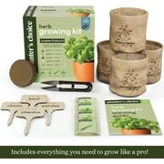 Herb Garden Growing Kit + Herb Grinder - Complete Kitchen Gardening Kit to Easily Grow 4 Culinary Herbs from Seed (Basil, Cilantro, Chives, Parsley) + Comprehensive Guide - Unique Gift for Women & Men
