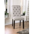 thumbnail image 2 of Rustic 5pc Dining Set Round Dining Table 4x Side Chairs Gray Fabric Button Tufted Scroll Back Chair Pedestal Base Dining Room, 2 of 9