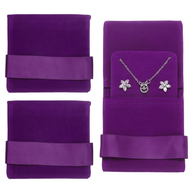 Uxcell 3 Pcs Bolsa de Joyería de Terciopelo con Almohadilla de Inserción 3.5 x 3.3 Pulgadas Bolsa de Regalo de Joyería Suave Fácil de Llevar Adecuada para Anillos Collar Pulsera, Púrpura