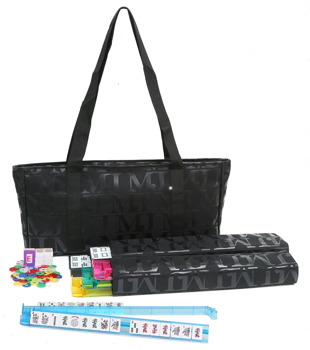 Mah Jongg Direct Black with Black MJ Designer Logo Soft Replacement Case, includes two matching wraps and a bonus bag, (Replacement Soft Case Only - tiles, trays, racks and pushers not included)