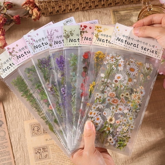 Pressed Flower Theme Stickers (486 Pieces, 36 Sheets) for Scrapbooking, Journaling, and Crafts