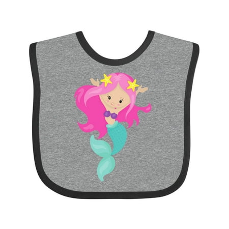 

Inktastic Cute Mermaid Little Mermaid Starfish Pink Hair Gift Baby Girl Bib