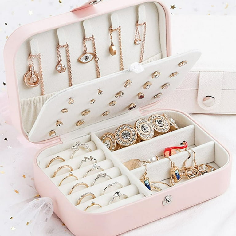 Travel Jewelry Box, PU Leather Small Jewelry Organizer for Women Girls,  Double Layer Portable Mini Travel Case Display Storage Holder Boxes for  Stud