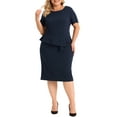 thumbnail image 2 of Agnes Orinda Women's Plus Size Short Sleeve Work Formal Body-con Pencil Sheath Midi Wear-to-Work Dresses, 2 of 5