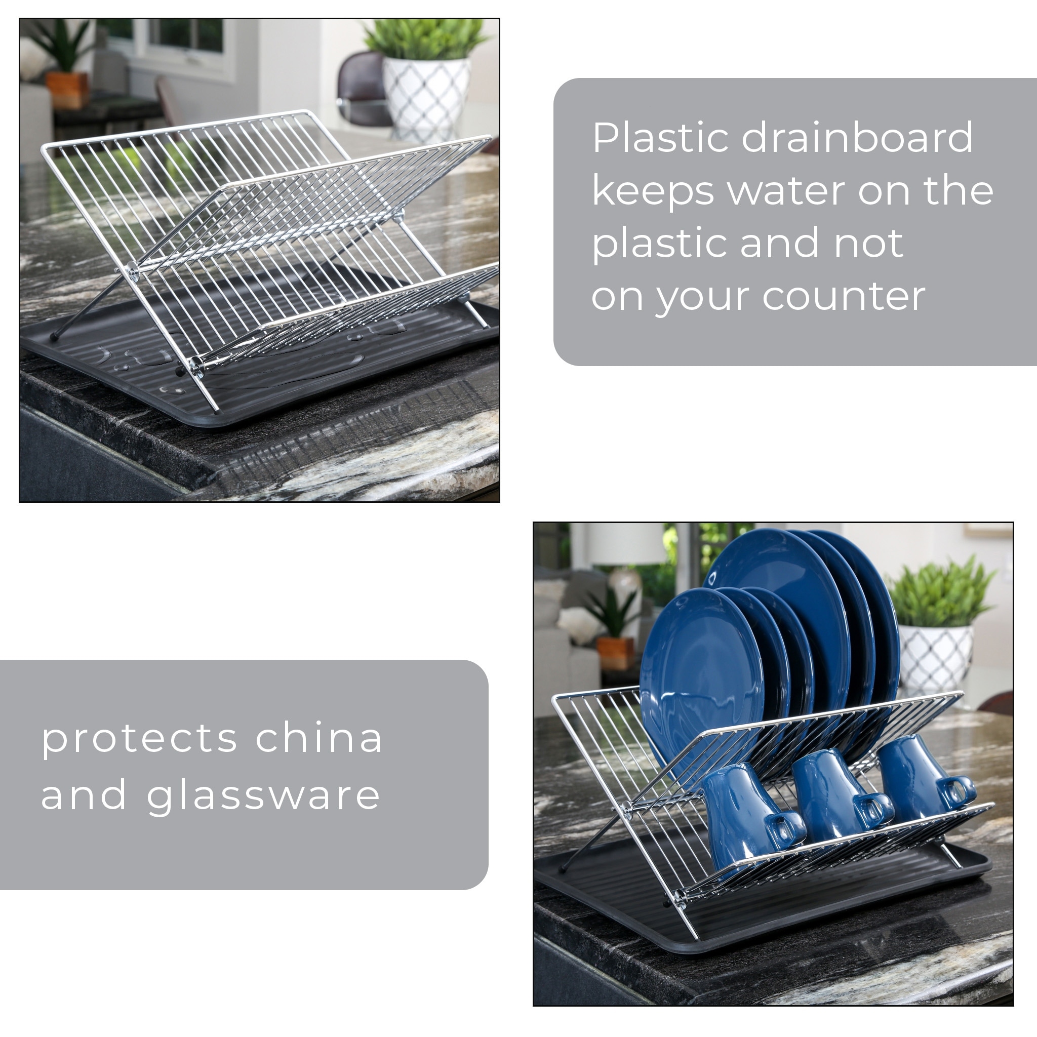 Smart Design Dish Drainer Rack with Sink or Counter Drying Board - Chrome