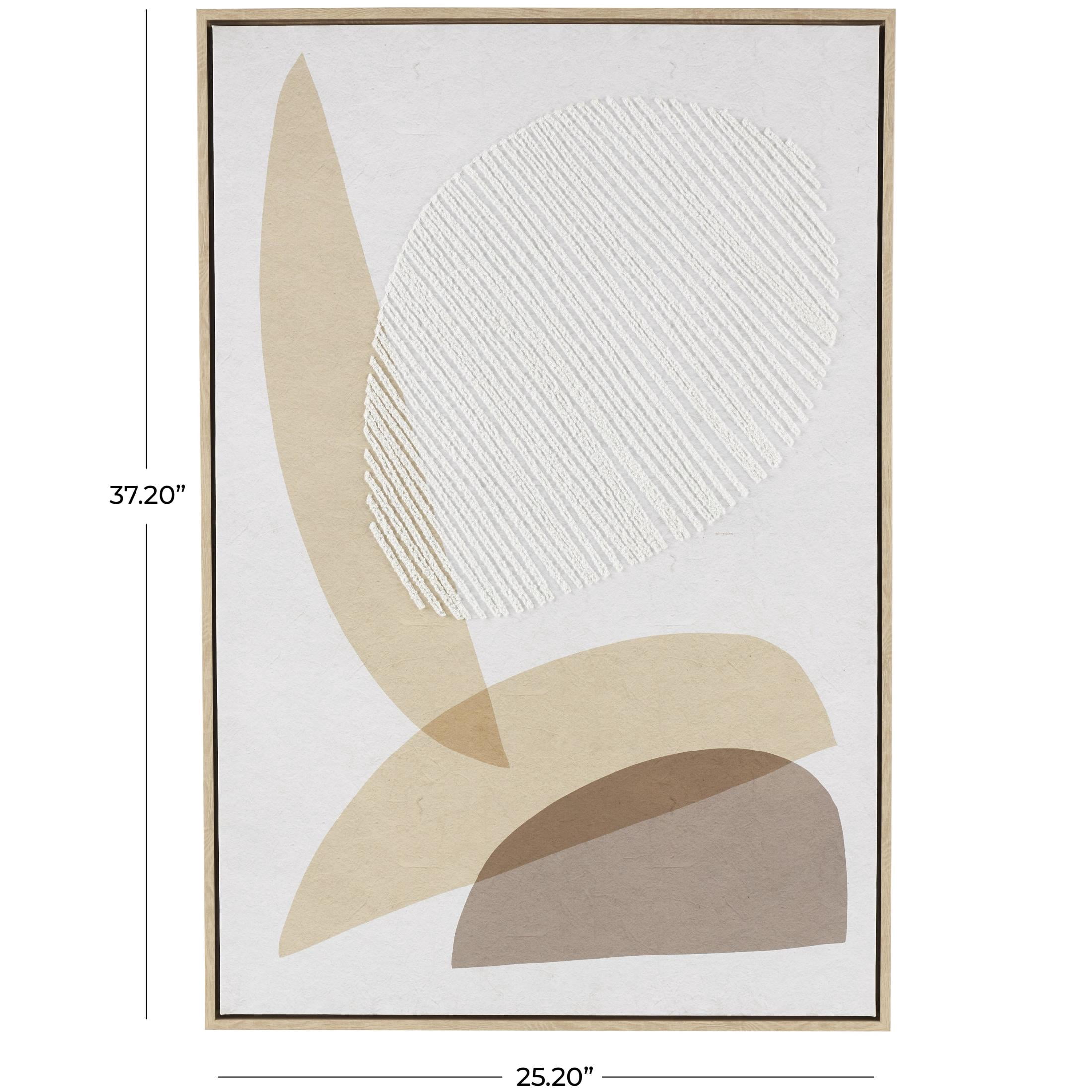 25" x 37" Overlapping Shapes Abstract Framed Wall Art with White Fabric Detailing, by DecMode