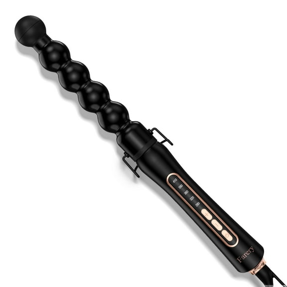FARERY Bubble Curling Wand, Long Barrel Ceramic Hair Curler, Black