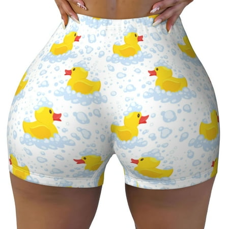 Workout Shorts Women  Yellow Rubber Duck Biker Shorts for Women Running Gym Spandex Shorts Tummy Control