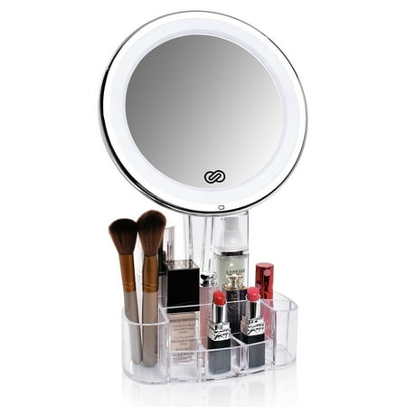Sanheshun 5X Magnifying Lighted Makeup Mirror with Vanity Tray Stand, Touch Activated, Battery ...