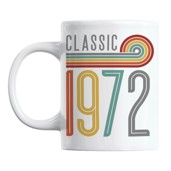 Vintage Classic 1972 feat. Rainbow Stripes, Birthday Coffee & Tea Mug Cup (11oz)