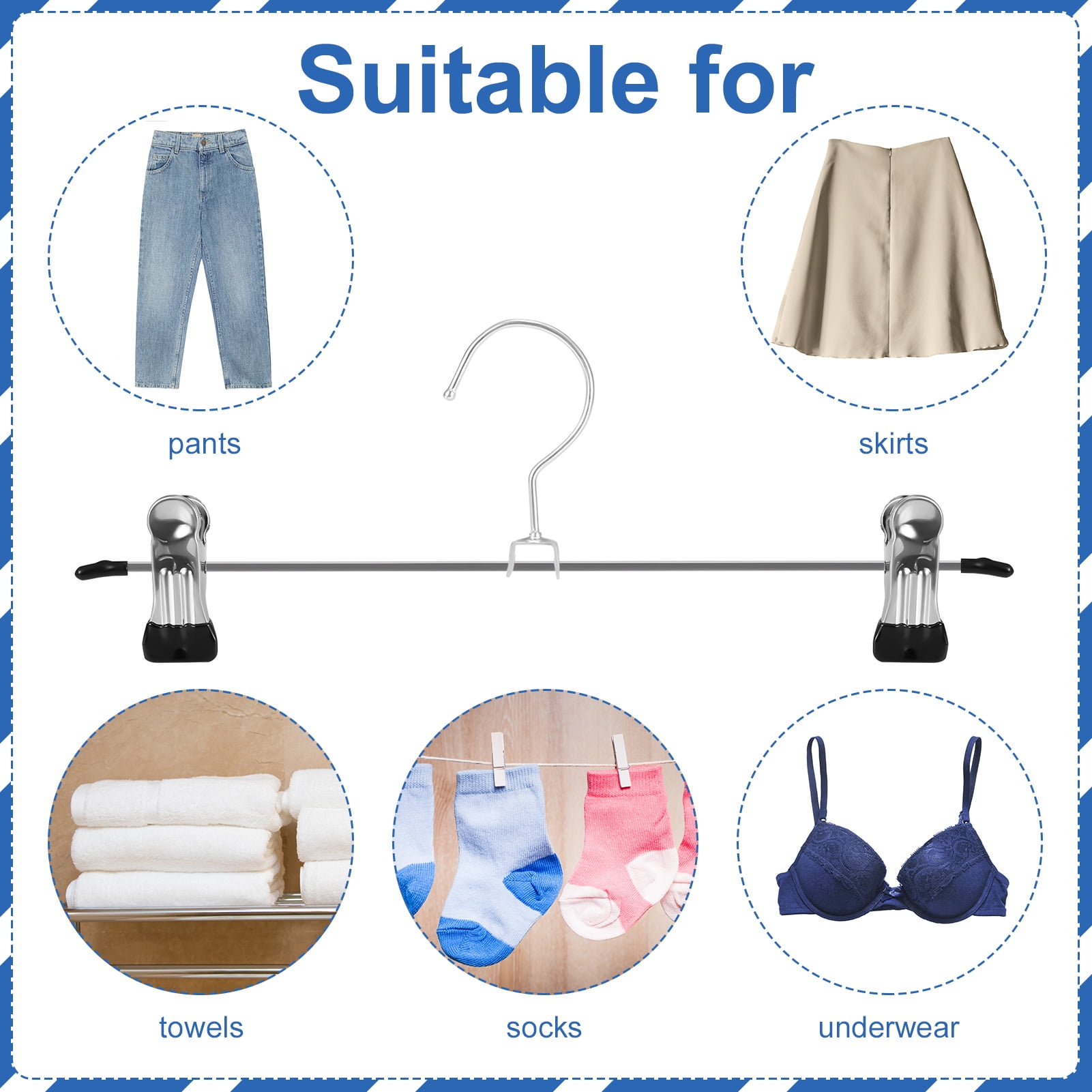 Topekada 40 Pack Pants Hangers Space Saving, 9-11 Inch Non Slip Stainless Steel Metal Pants Hanger with Clips, Clothes Hangers for Shorts, Skirt, Bottoms, Jeans