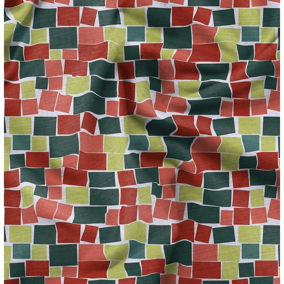 Soimoi Green Fabric - By the Yard - 42 Inch Wide - Geometric Rectangel Print Textile - Intricate and Stylish Patterns for Fashion and Decor Printed Fabric