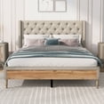 thumbnail image 2 of Upholstered Platform Bed with Rubber Wood Legs,No Box Spring Needed, Linen Fabric,Full Size-Beige, 2 of 9