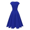 thumbnail image 5 of Dresses for Women Short Sleeve Crew Neck Solid Color Tie Waist Elegant Midi Party Dress Blue L, 5 of 6
