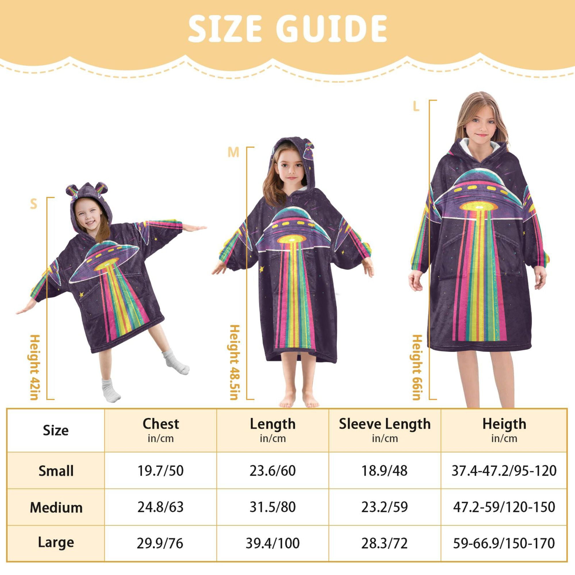 FORMRS Wearable Blanket Hoodie with Sleeves for Kids Cozy Flannel Sweatshirt, Colorful UFO