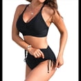 thumbnail image 3 of Conjunto de Bikini de Cintura Alta con Cordón Ajustable para Mujer, Traje de Baño Cruzado con Lazo en la Espalda. Negro S, 3 of 9