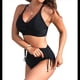 thumbnail image 3 of Conjunto de Bikini de Cintura Alta con Cordón Ajustable para Mujer, Traje de Baño Cruzado con Lazo en la Espalda. Negro L, 3 of 9