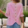 thumbnail image 2 of VIWORLD Women's Casual Button-Up Shirt - Solid Color & Striped Round Neck Summer Top with Back Buttons, Breathable Blouse, 2 of 3