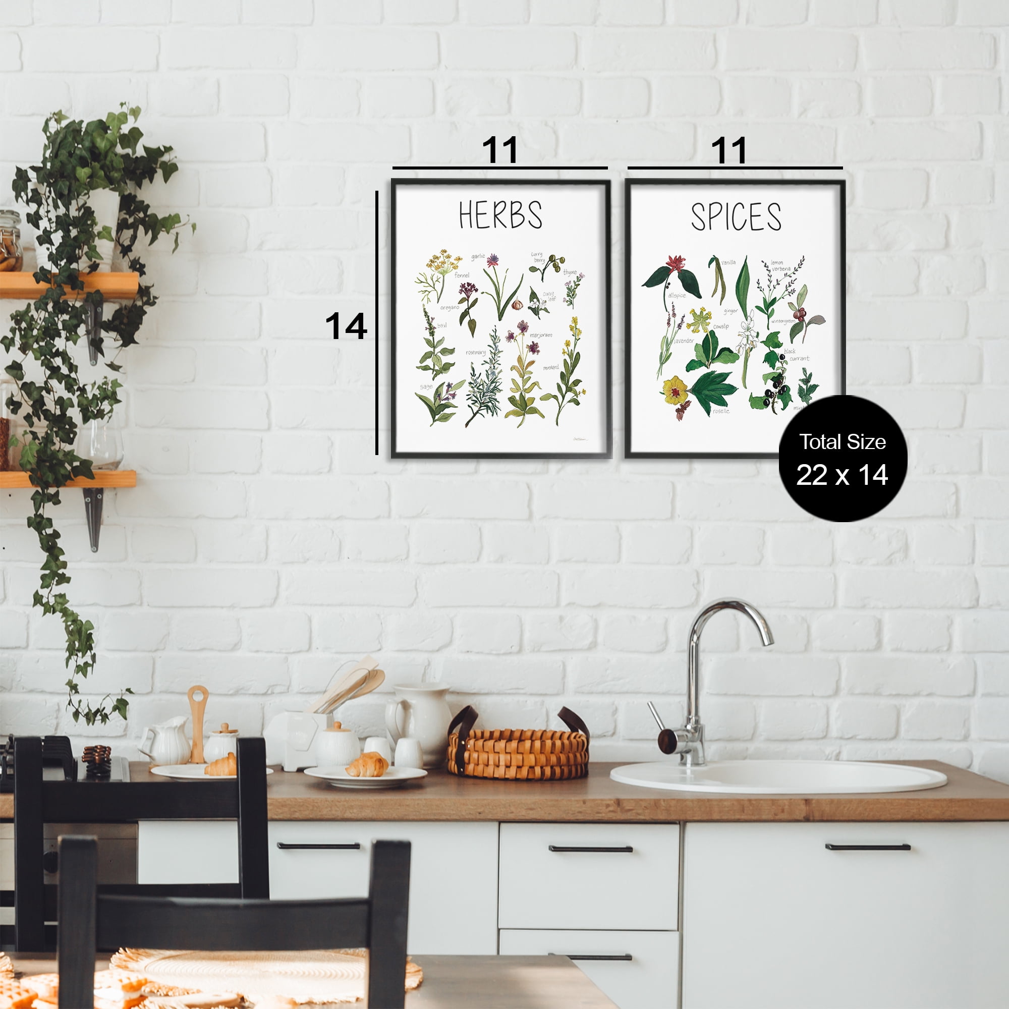Stupell Industries Culinary Herbs & Spices 2 Piece Black Framed Giclee Art Set, design by Carol Robinson