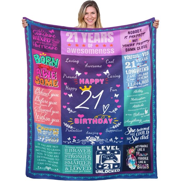 21st Birthday Blanket - Best Present for 21 Year Old Girl - Birthday Decor 21st - 21 Year Old Birthday Blanket - 21st Birthday Decorations for Girls -21st Birthday Gifts for Her