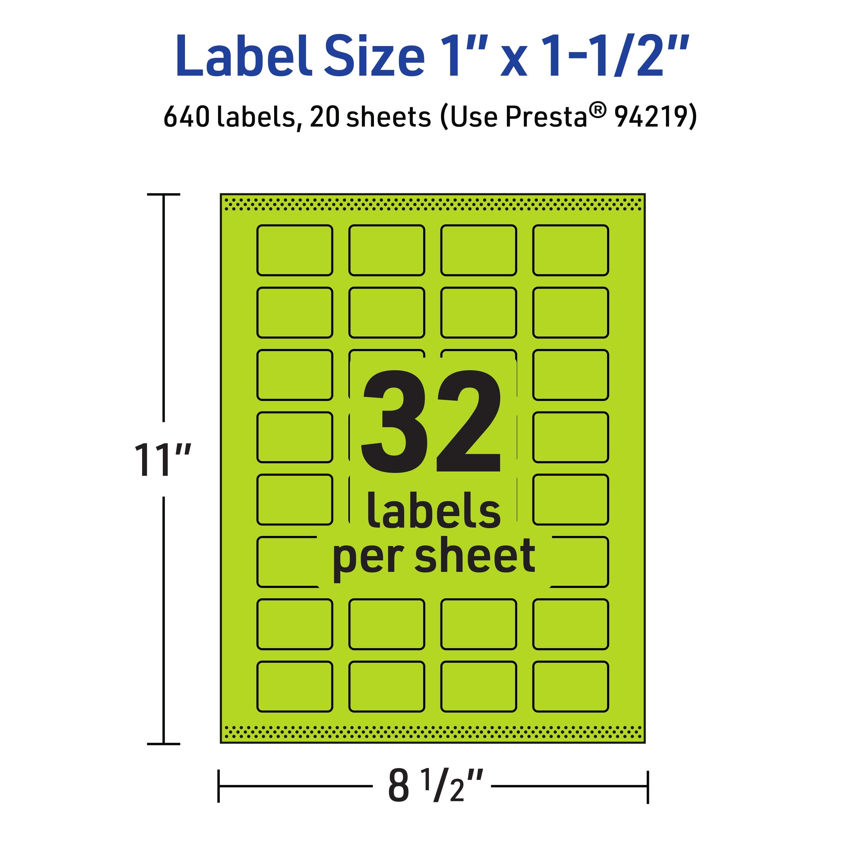 Avery Printable Rectangle Labels, Bright Green, 1" x 1.5", 640ct