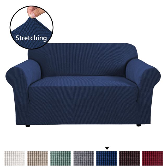 H.VERSAILTEX 1-Piece Jacquard Spandex Loveseat Stretch Slipcover, Navy